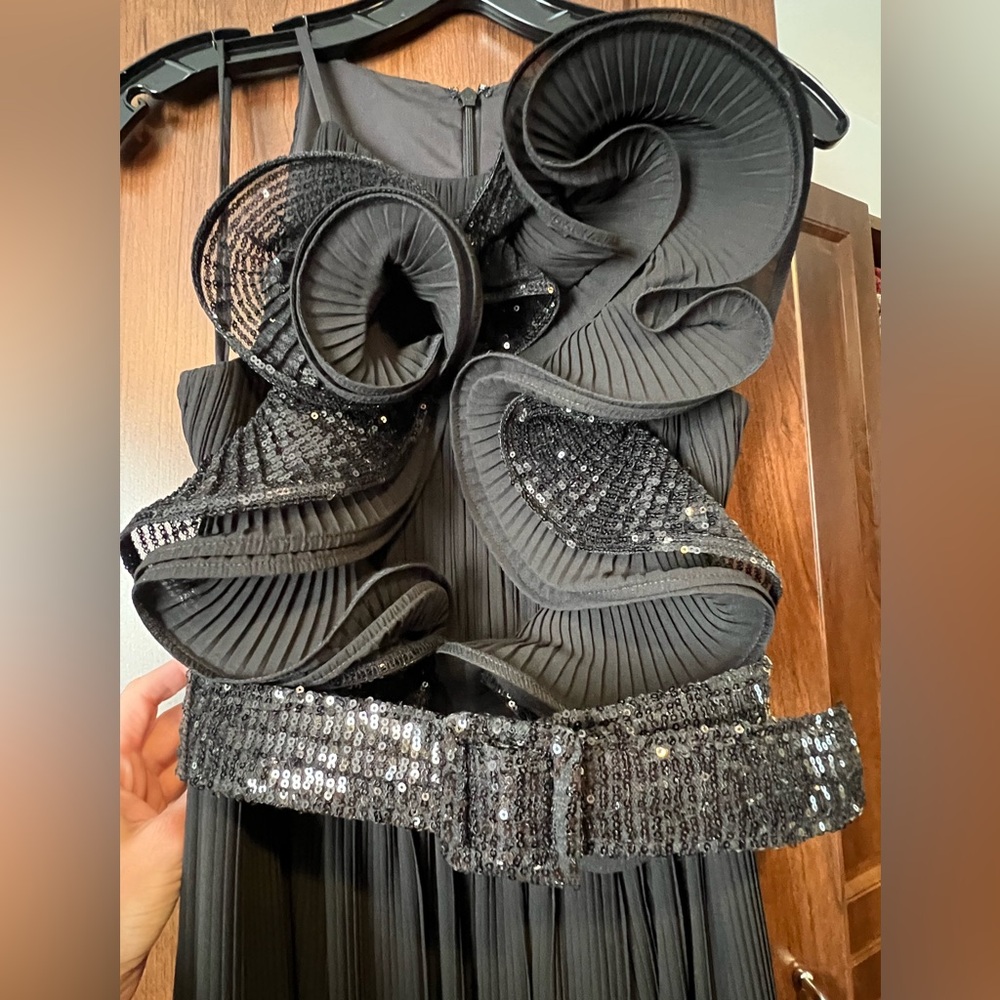 Badgley Mischka Pleated Sequin Ruffle Gown! - Picture 9 of 16